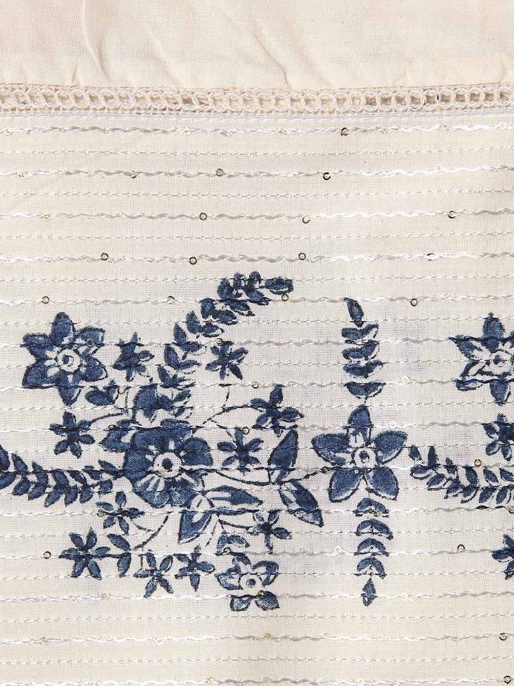 Blue Floral Printed Dress Material With Dupatta