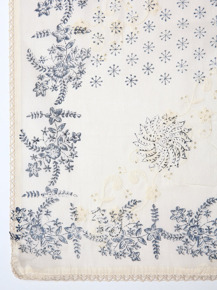 Blue Floral Printed Dress Material With Dupatta