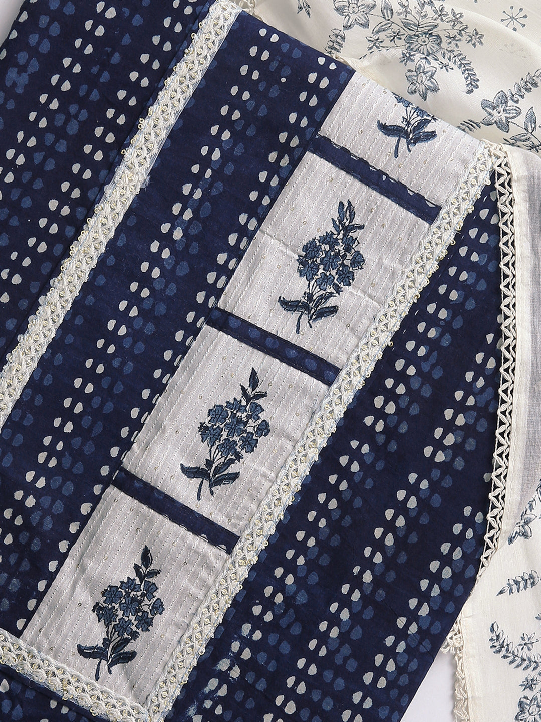 Blue Floral Printed Dress Material With Dupatta