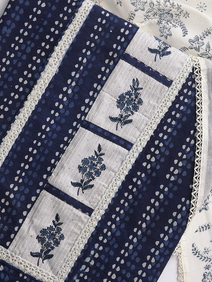 Blue Floral Printed Dress Material With Dupatta