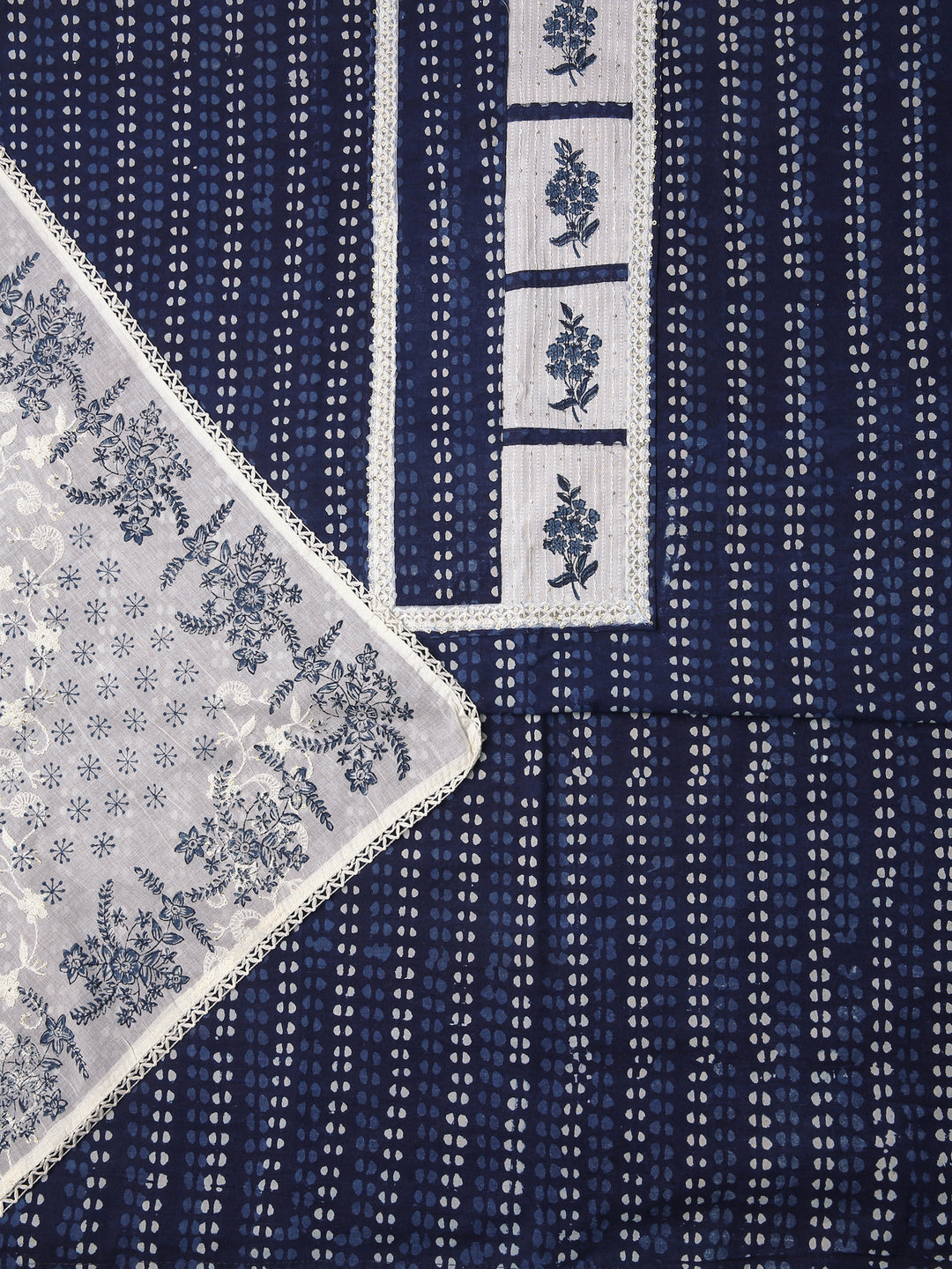 Blue Floral Printed Dress Material With Dupatta