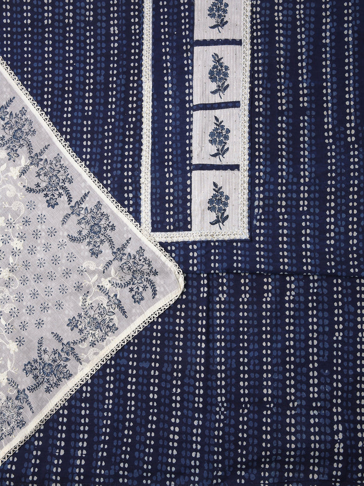 Blue Floral Printed Dress Material With Dupatta