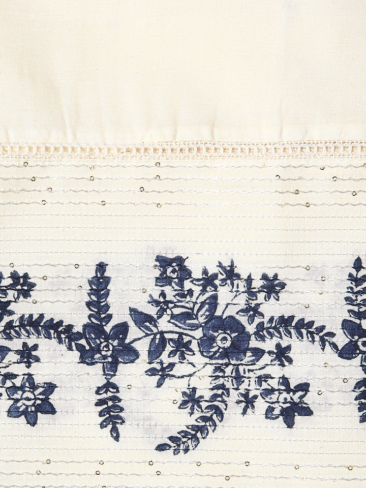 Blue Floral Printed Dress Material With Dupatta