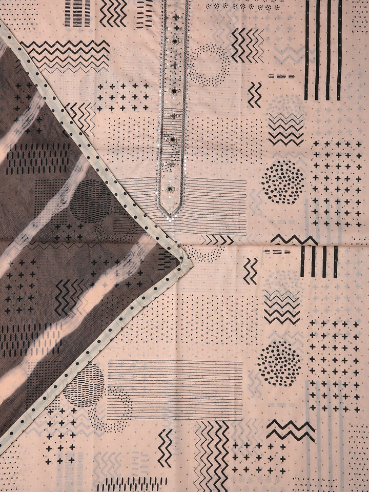 Beige Tribal Printed Dress Material With Dupatta