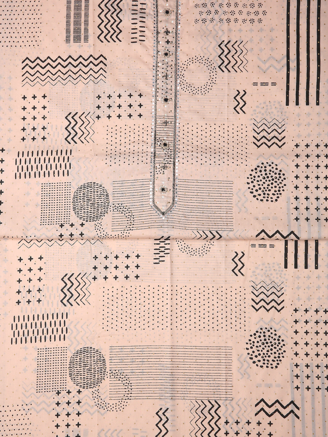 Beige Tribal Printed Dress Material With Dupatta
