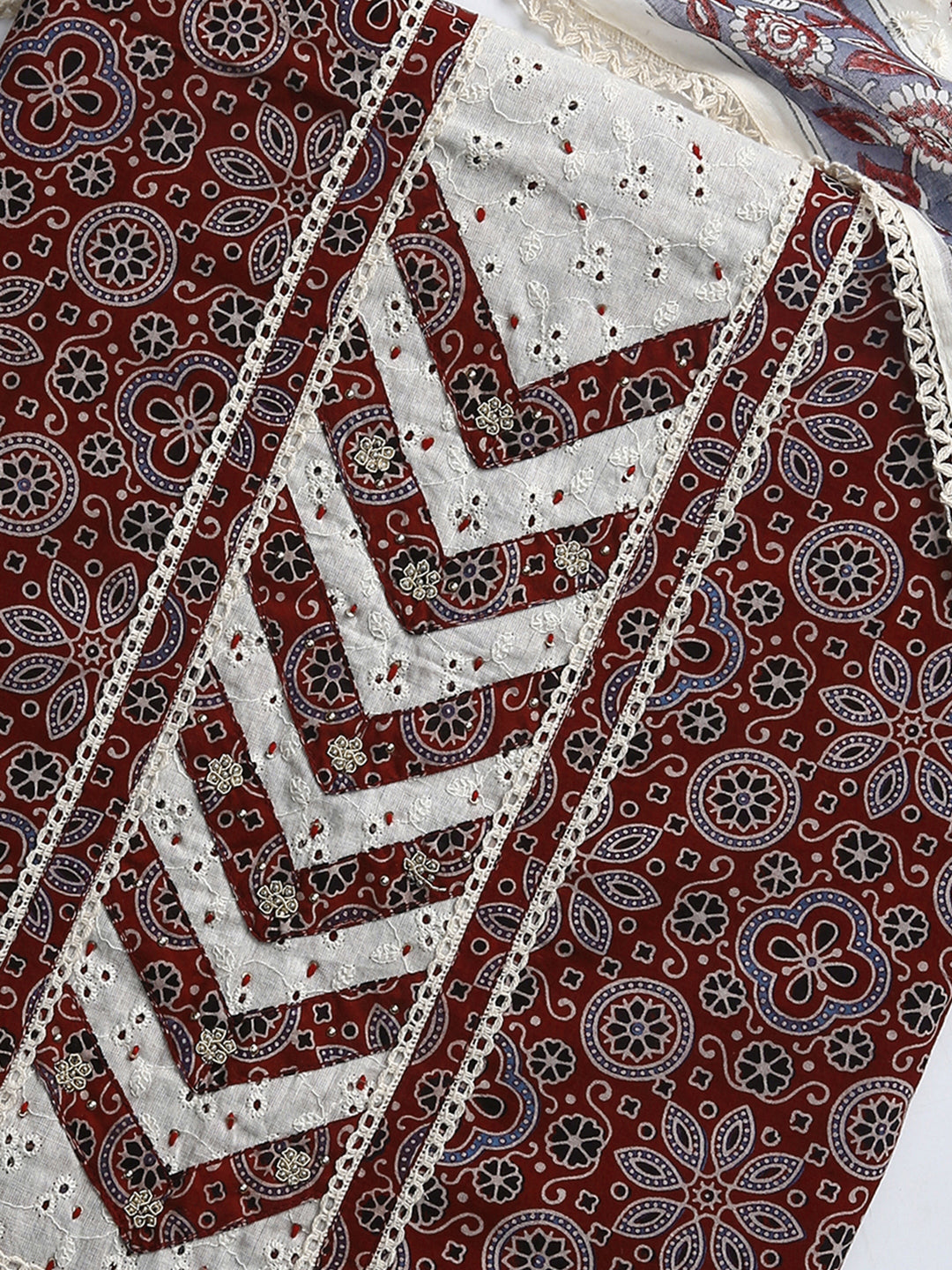 Red Floral Printed Dress Material With Dupatta