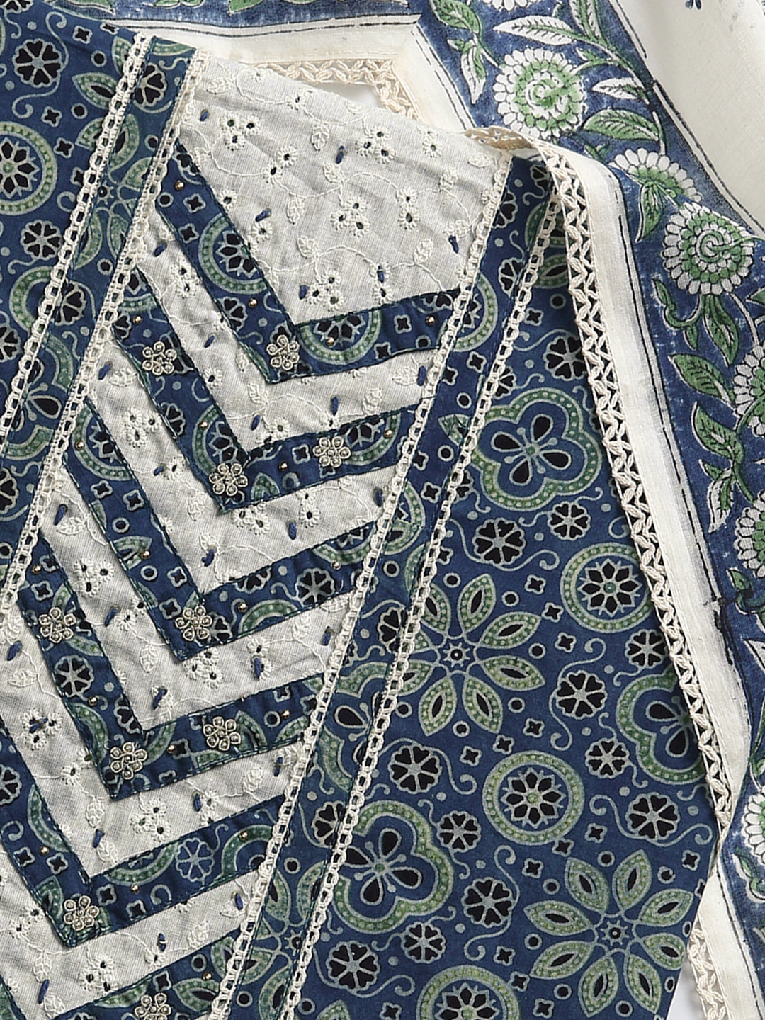 Blue Floral Printed Dress Material With Dupatta