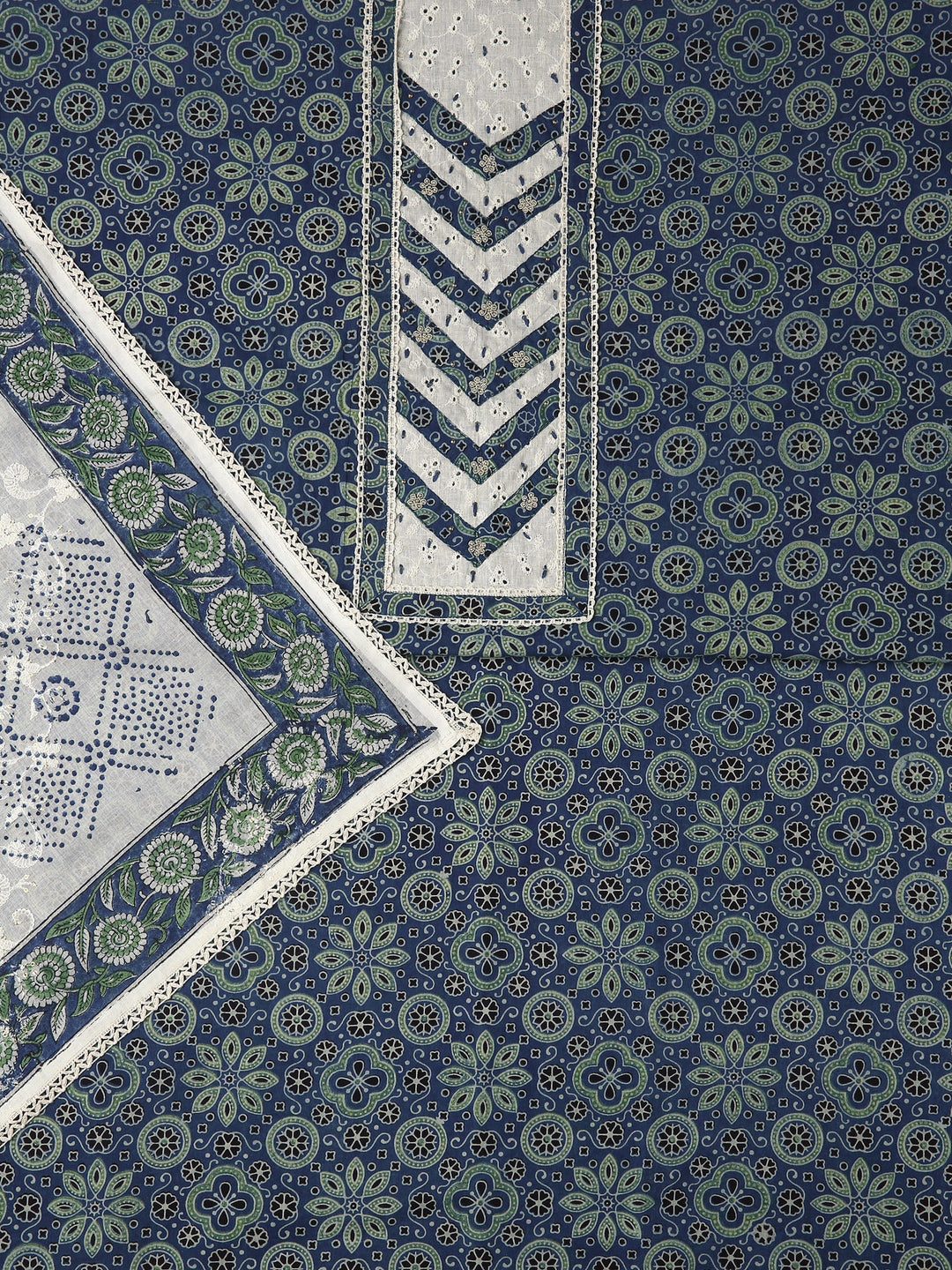 Blue Floral Printed Dress Material With Dupatta
