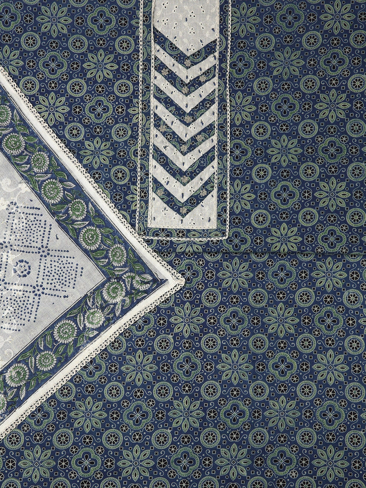 Blue Floral Printed Dress Material With Dupatta
