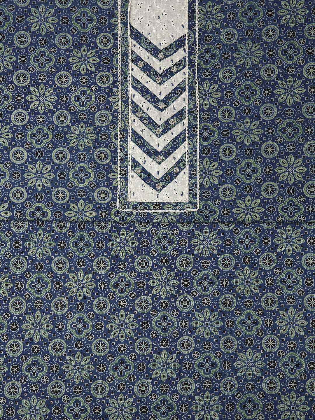 Blue Floral Printed Dress Material With Dupatta
