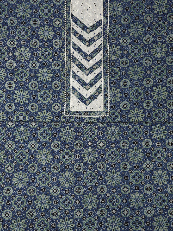 Blue Floral Printed Dress Material With Dupatta