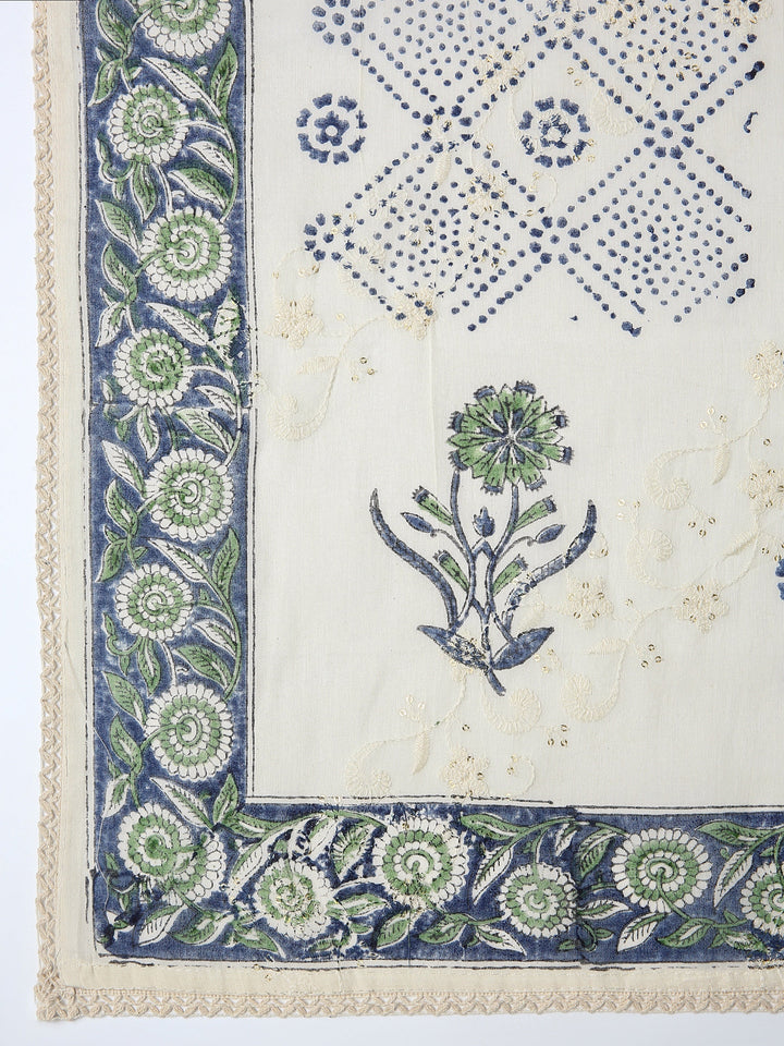 Blue Floral Printed Dress Material With Dupatta