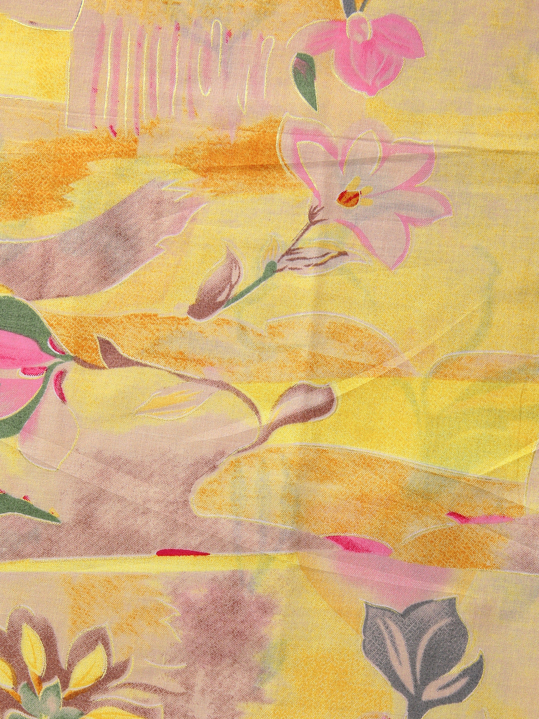 Yellow Floral Printed Dress Material With Dupatta