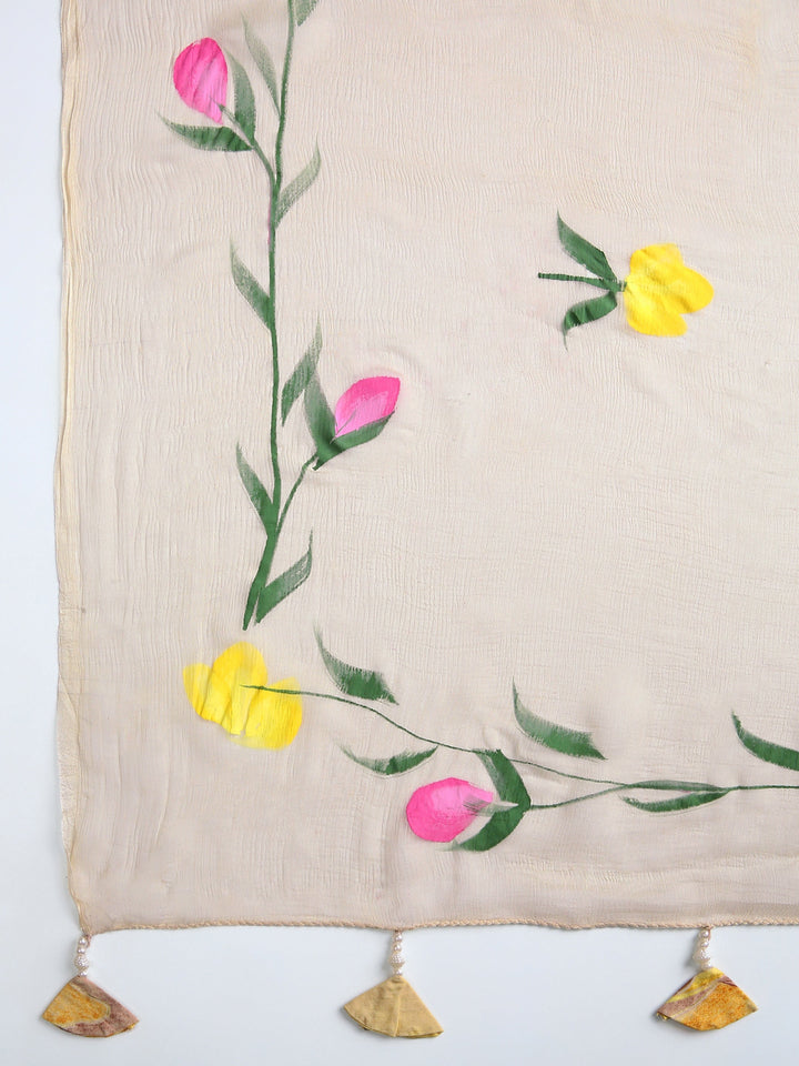 Yellow Floral Printed Dress Material With Dupatta