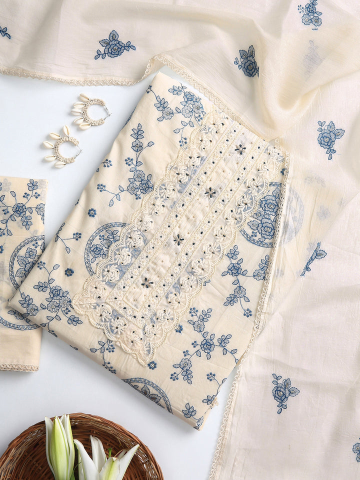 Off White Floral Printed Dress Material With Dupatta