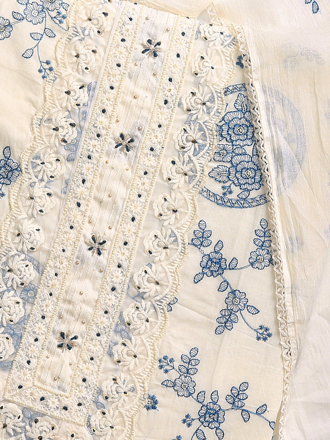 Off White Floral Printed Dress Material With Dupatta