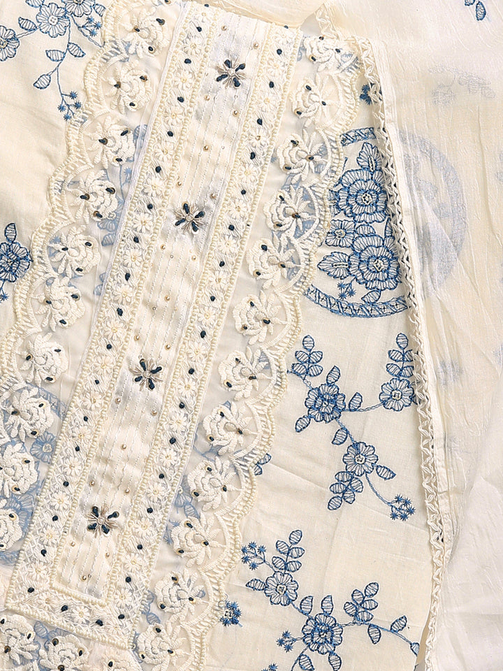 Off White Floral Printed Dress Material With Dupatta