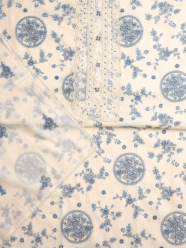 Off White Floral Printed Dress Material With Dupatta