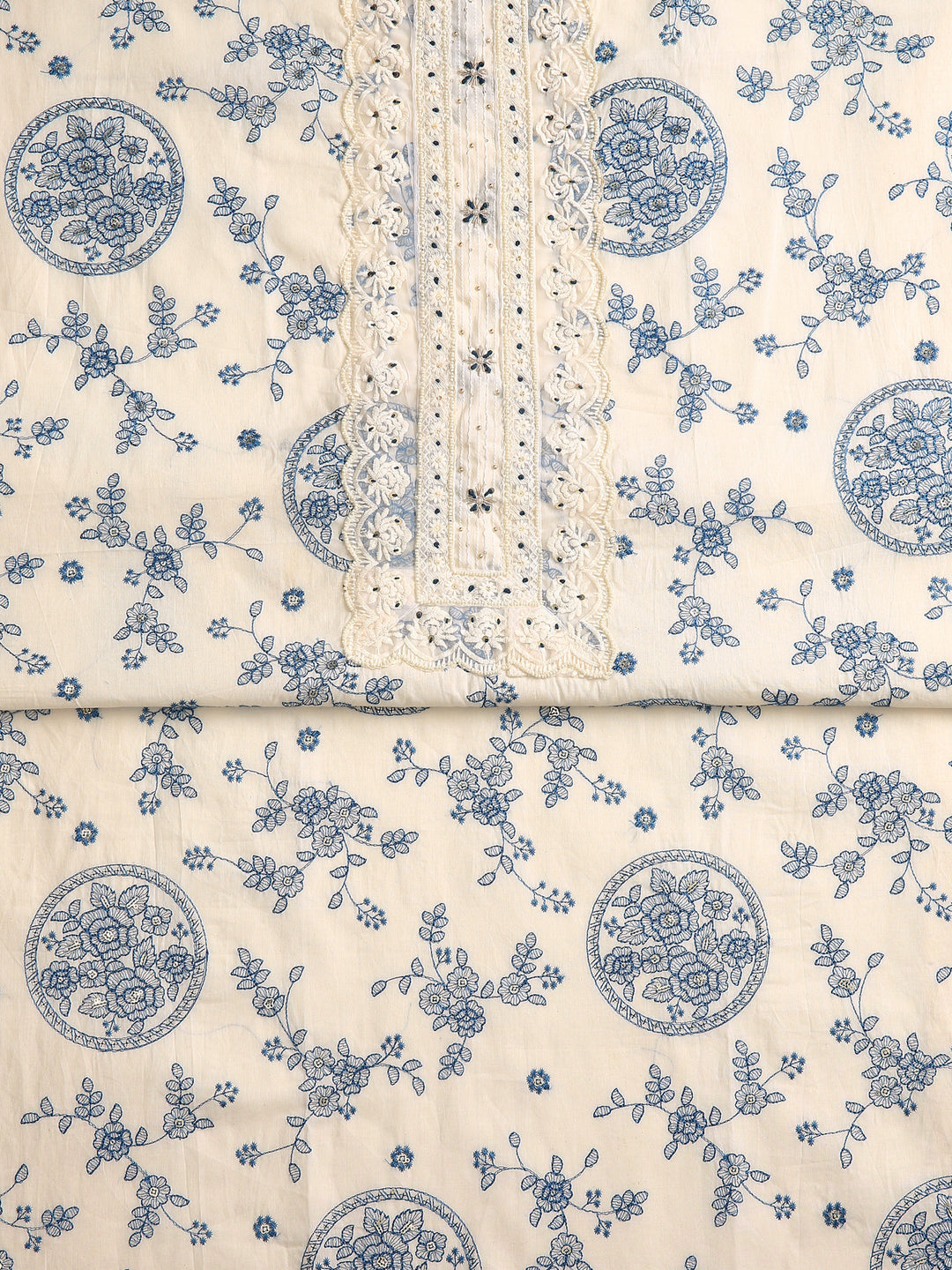 Off White Floral Printed Dress Material With Dupatta