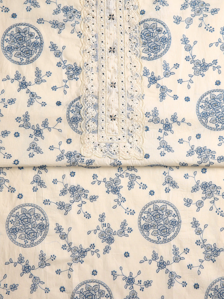 Off White Floral Printed Dress Material With Dupatta