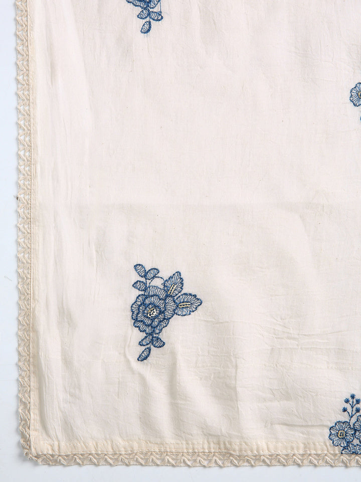 Off White Floral Printed Dress Material With Dupatta