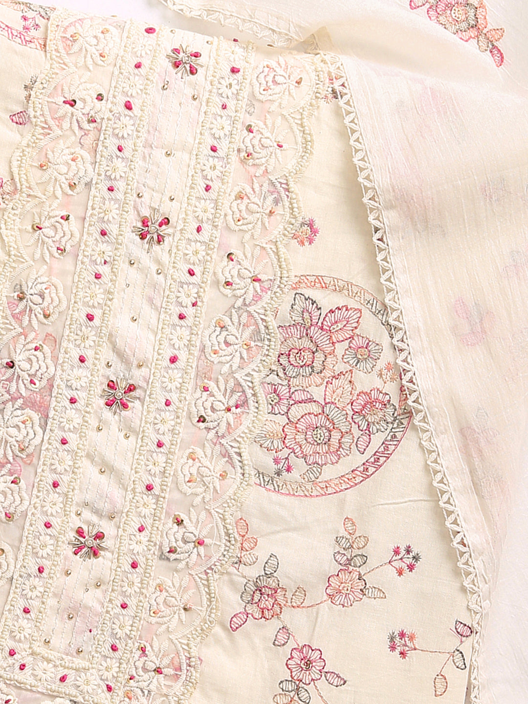 Off White Floral Printed Dress Material With Dupatta
