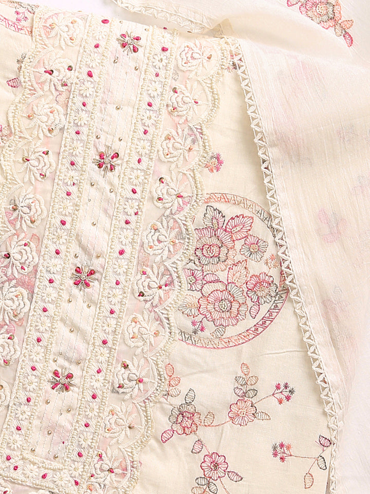 Off White Floral Printed Dress Material With Dupatta