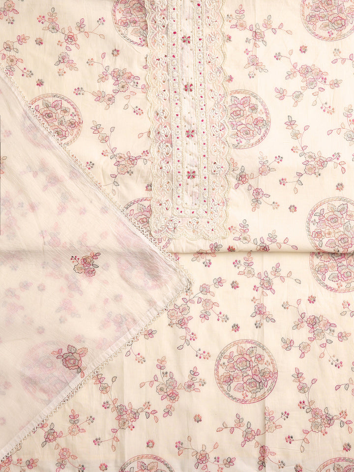 Off White Floral Printed Dress Material With Dupatta