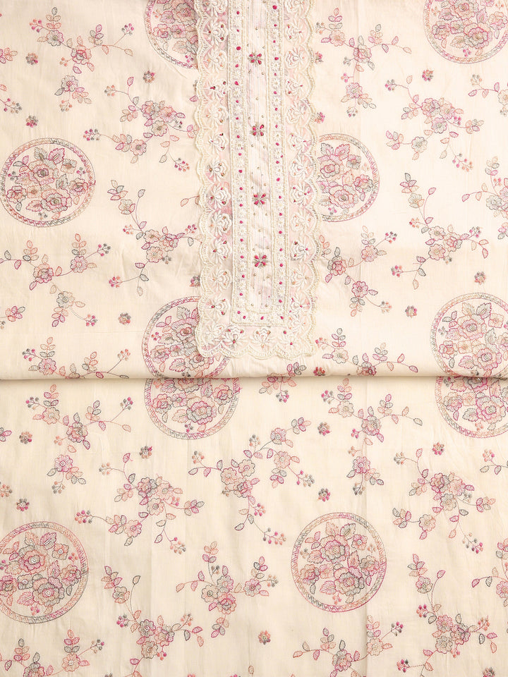 Off White Floral Printed Dress Material With Dupatta