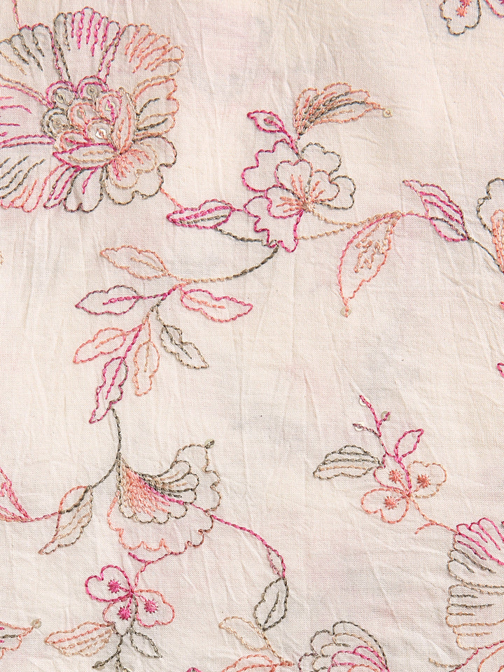 Off White Floral Printed Dress Material With Dupatta