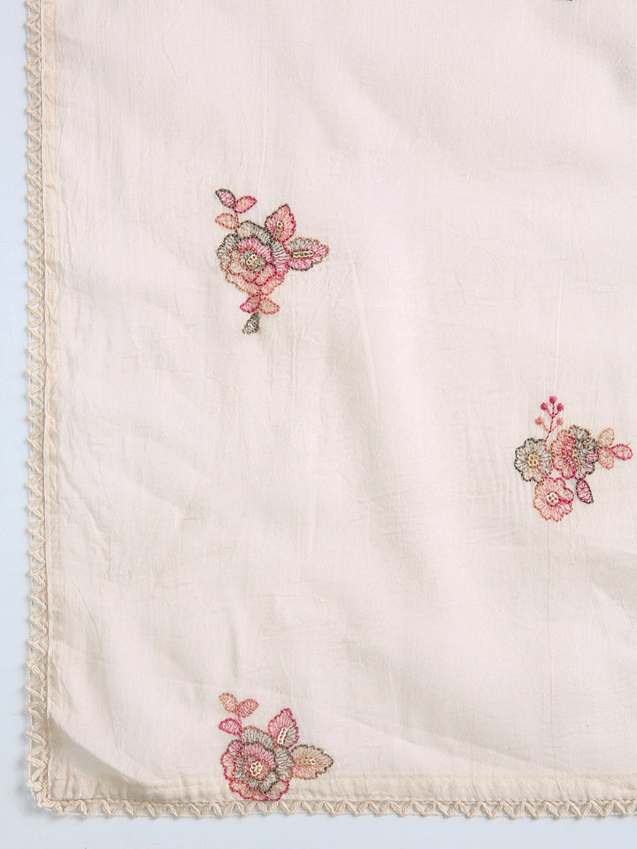 Off White Floral Printed Dress Material With Dupatta