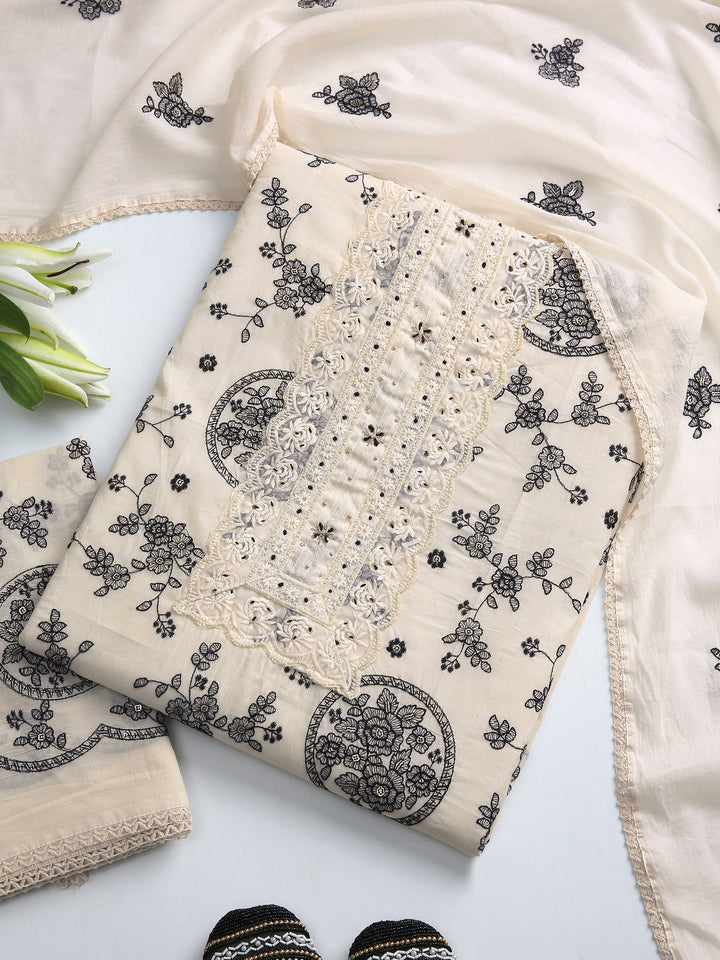 Off White Floral Printed Dress Material With Dupatta