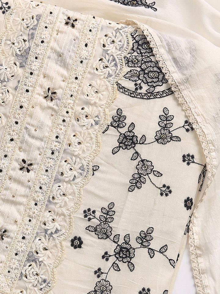 Off White Floral Printed Dress Material With Dupatta