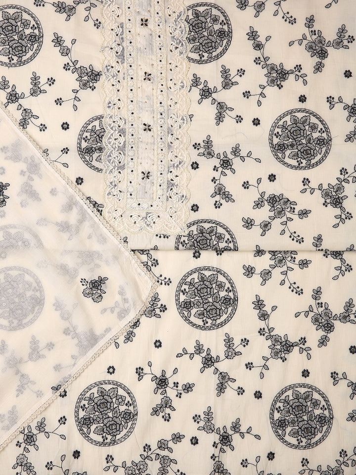 Off White Floral Printed Dress Material With Dupatta