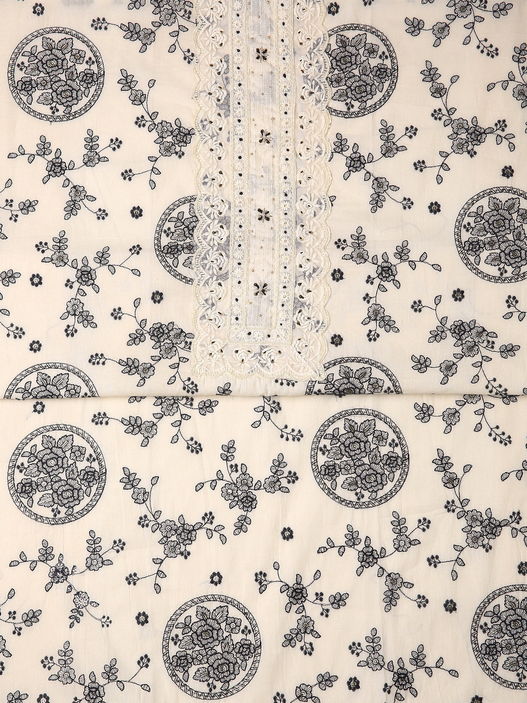 Off White Floral Printed Dress Material With Dupatta