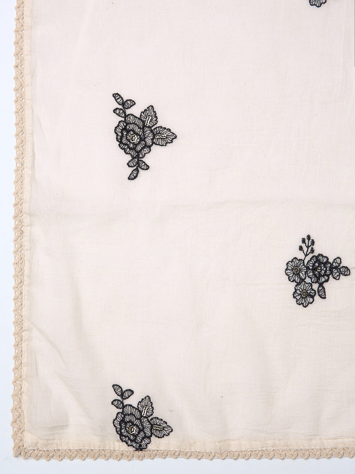 Off White Floral Printed Dress Material With Dupatta