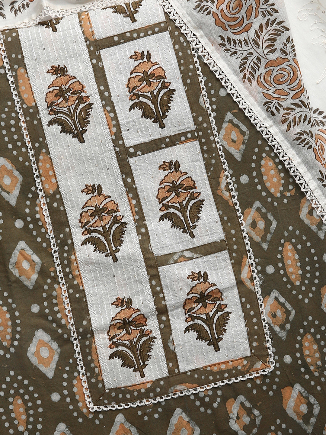 Green Geometric Printed Dress Material With Dupatta