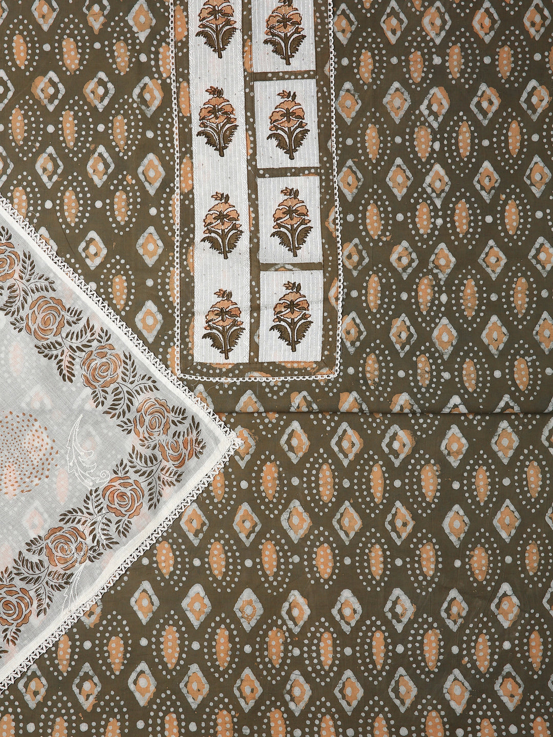 Green Geometric Printed Dress Material With Dupatta