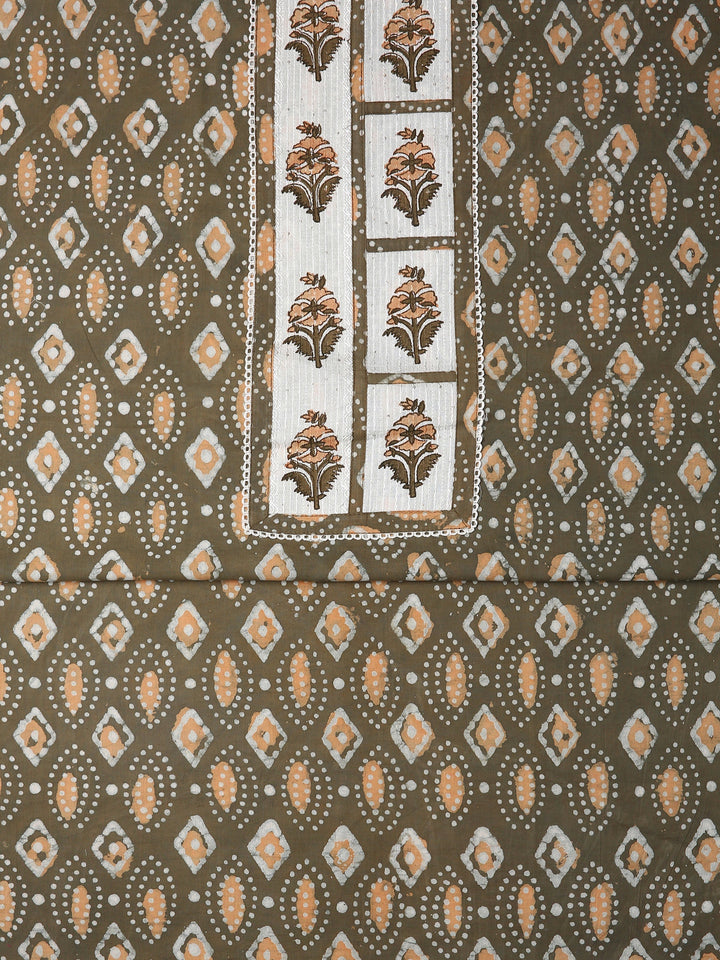 Green Geometric Printed Dress Material With Dupatta