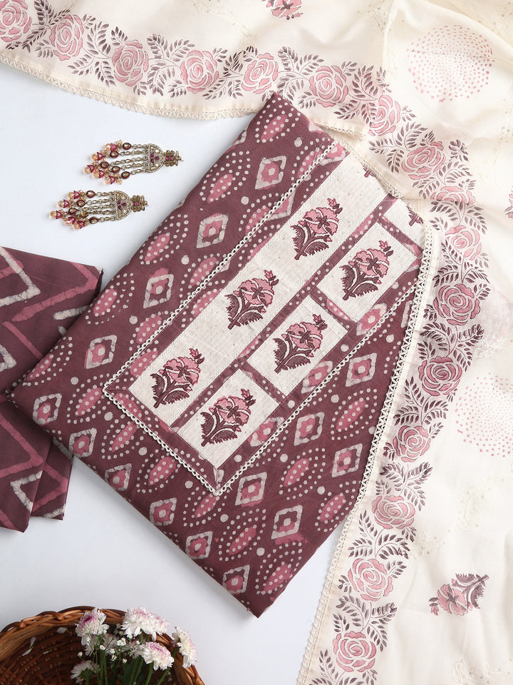 Maroon Geometric Printed Dress Material With Dupatta