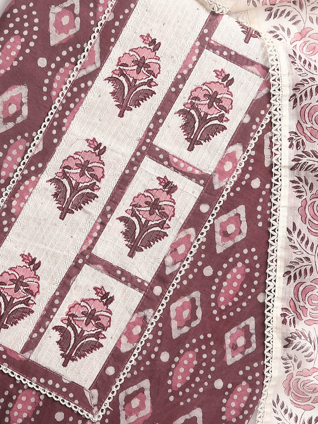 Maroon Geometric Printed Dress Material With Dupatta