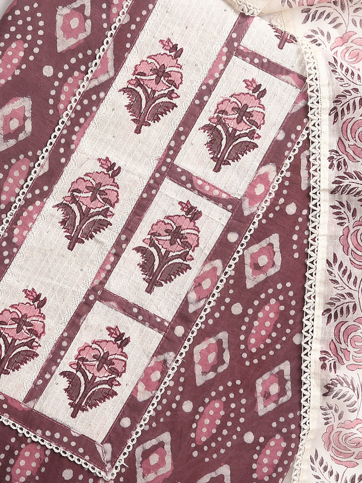 Maroon Geometric Printed Dress Material With Dupatta