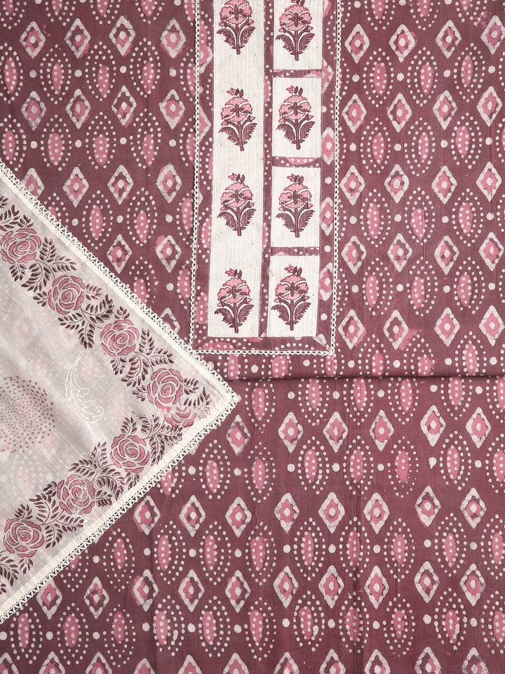 Maroon Geometric Printed Dress Material With Dupatta