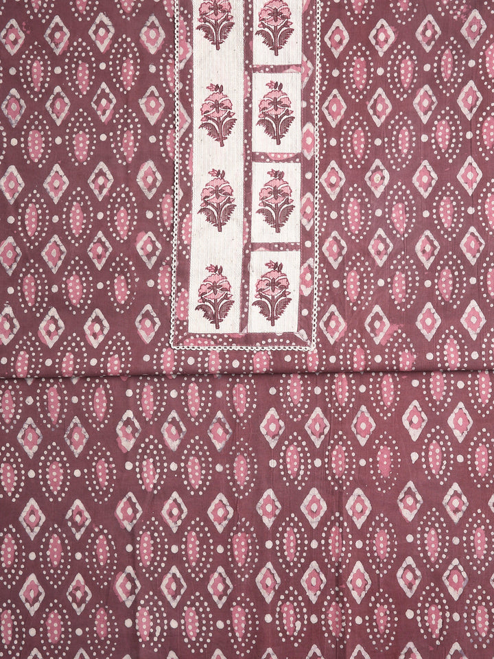 Maroon Geometric Printed Dress Material With Dupatta