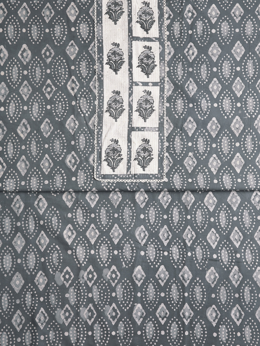 Grey Geometric Printed Dress Material With Dupatta