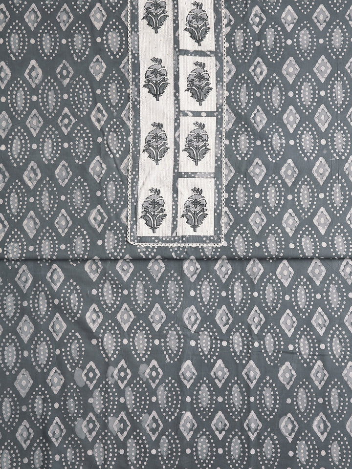 Grey Geometric Printed Dress Material With Dupatta