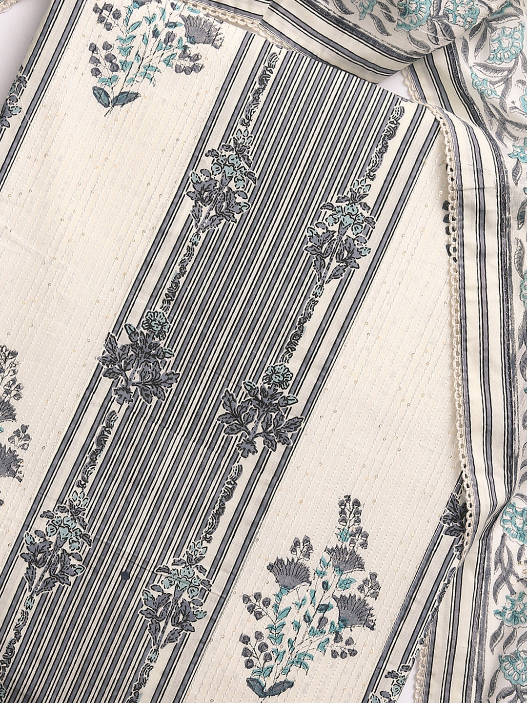 Off White Floral Printed Dress Material With Dupatta