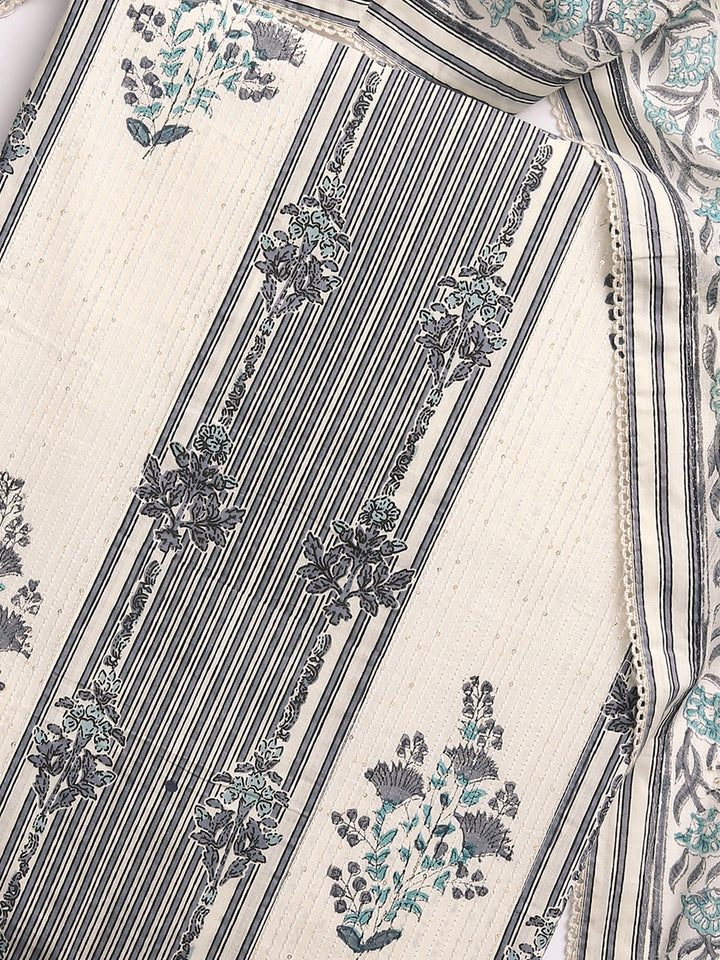 Off White Floral Printed Dress Material With Dupatta
