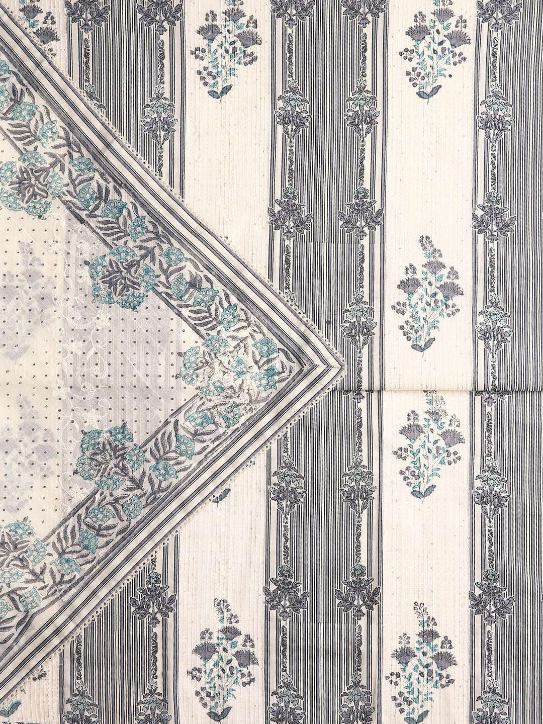 Off White Floral Printed Dress Material With Dupatta