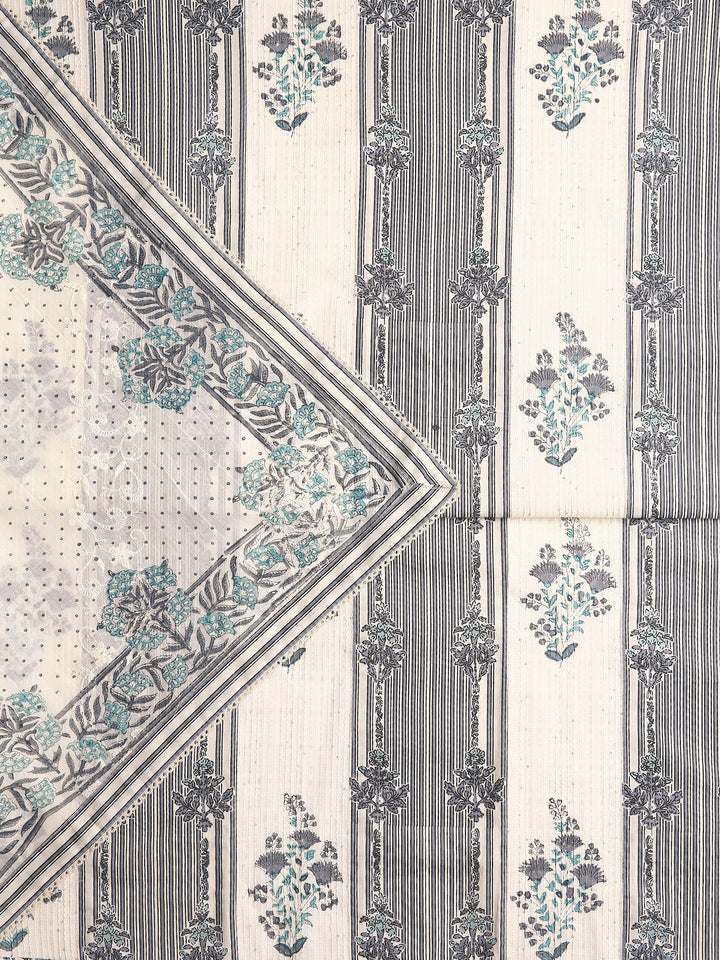 Off White Floral Printed Dress Material With Dupatta